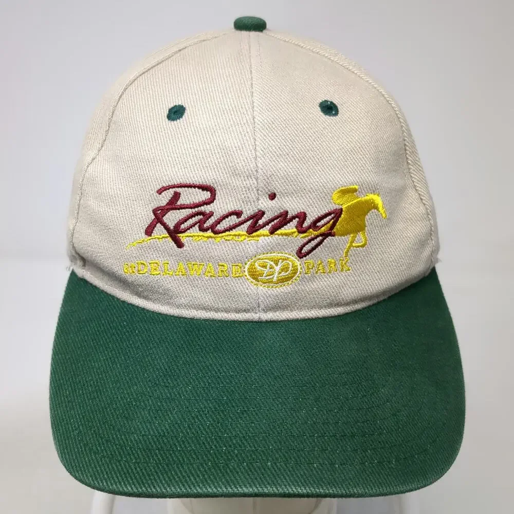 Delaware Park Racing Horse Embroidery Baseball Cap Beige Green One Size Hat